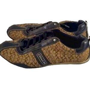 Coach "Kelsie" Khaki Dark Brown Signature Jacquard Leather Sneakers